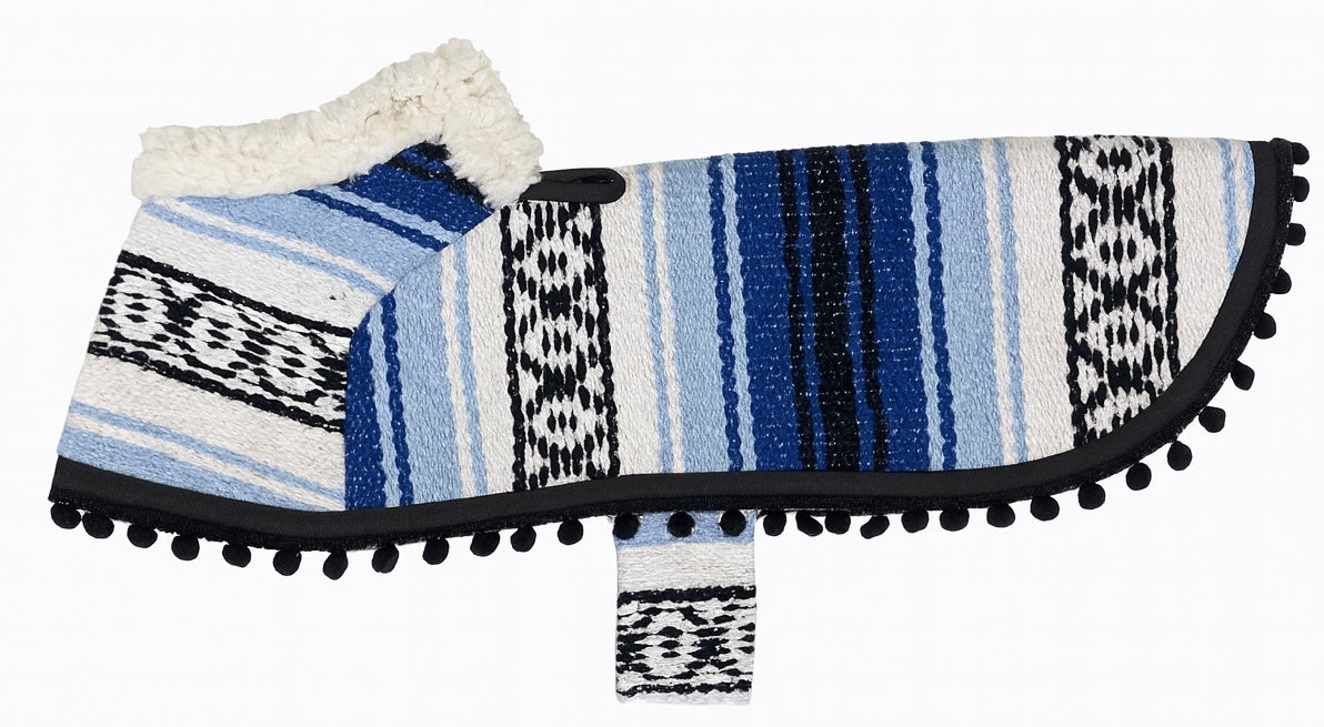 Blue/Black Dog Poncho/Sarape with Fur (Pre-Order)