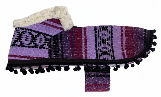 Purple/Black Dog Poncho/Sarape with Fur (Pre-Order)