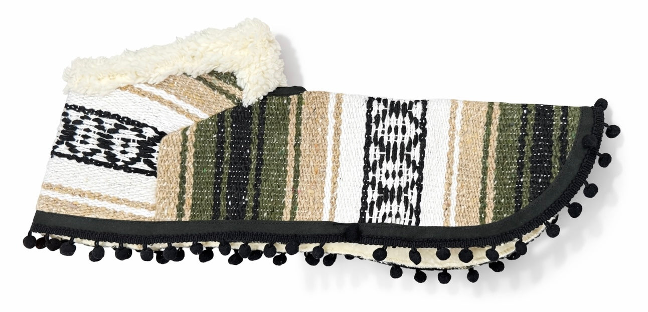 Olive/Tan/Black Dog Poncho/Sarape with Fur